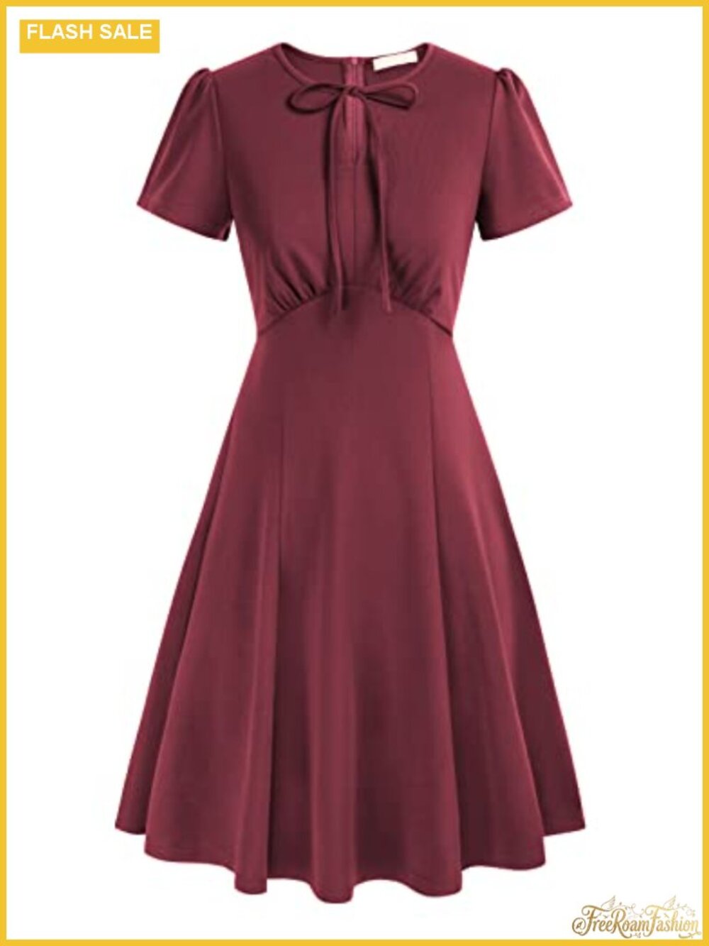 Semi Formal Swing Dress Round Neck Keyhole Tie Short Sleeve A-Line